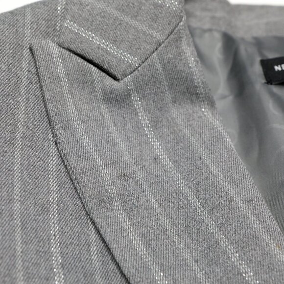 New York & Co Pinstripe Blazer Jacket Grey Silver Single Breasted Peak Lapel - Picture 12 of 14
